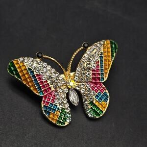 Rainbow Enamel Butterfly Brooch Rhinestones Fashion Jewelry